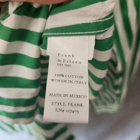 New $280 Frank & Eileen Frank Cotton Button Down Green Striped Collared Size XS - Picture 8 of 10